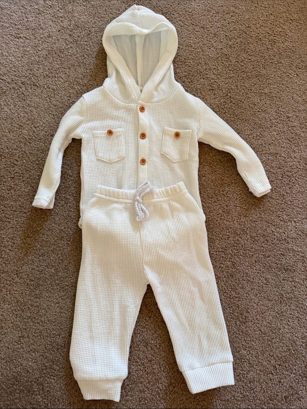 Kids Hooded Waffle Knit Onesie & Joggers Set - Cream - unknown size! I think 3-6